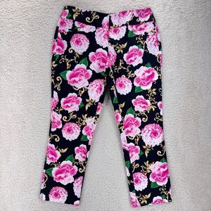 New York & Co Floral Print Pants Women 0 Stretch Ankle Length Low Rise Colorful